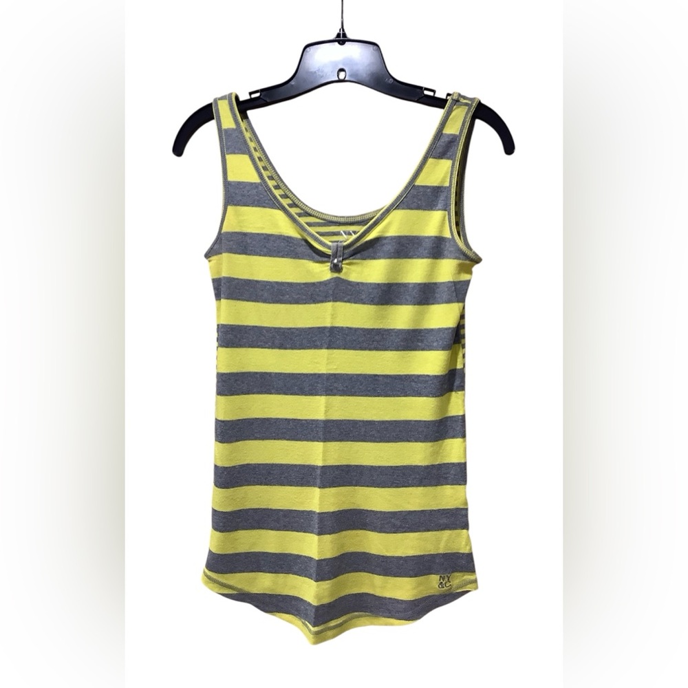 New York & Company Women Sleeveless Knit Top Gray/Yellow Size S